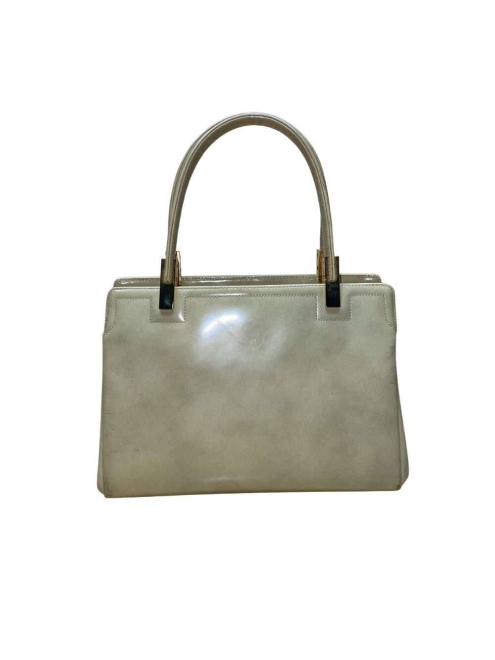 Koret Women’s Beige Patent Leather Structured With Dual Handles Clutch Bag